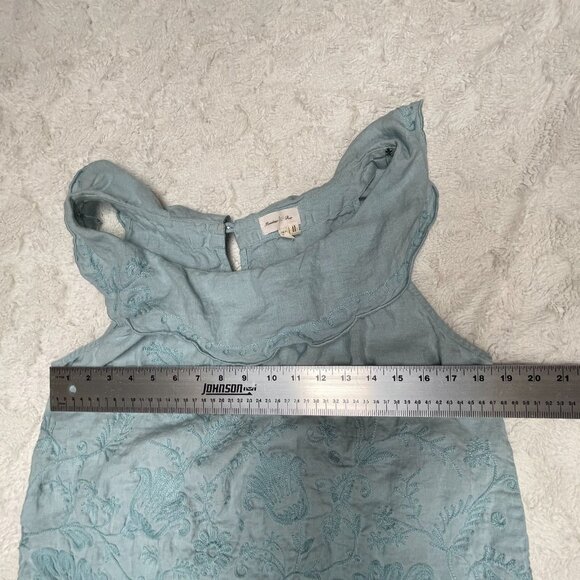 Anthropologie Meadow Rue Womens Embroidery Ruffle Neck Linen Top Size 12 Blue - Picture 6 of 9
